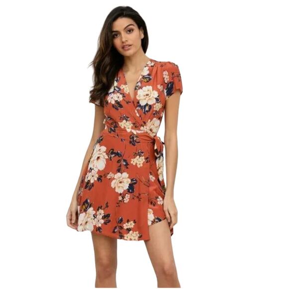 YUMI KIM Kennedy Floral Mini Wrap Dress Honey Rose Rust Size Small NWT Earthy - Picture 6 of 6